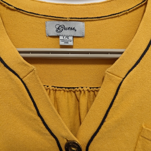 GUESS | Mustard yellow sweater dress, belted waistline with button top, slarge - Picture 3 of 8